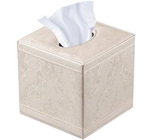 Tissue Box Cover Square, Upgrade 99% Compatible Large Size, Modern Tissue Box Holder for Napkin Facial Paper, Leather Dryer Sheet Dispenser Organizer for Bathroom Vanity Countertop, Night Stand
