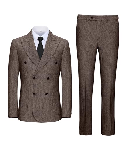 Retro Tweed Men's Suit Herringbone 2 Piece Slim Fit Double Breasted Suits Prom Wedding Tuxedo Jacket Blazers Pants for Men4