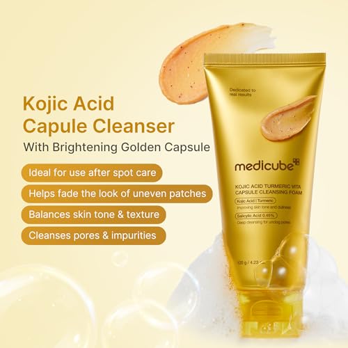 Image of medicube Facial Cleanser Turmeric Capsule Foam Cleanser | for Balancing Uneven Skin Tone & Texture | Fade Appearance of Uneven Patches & Ideal for Use After Spot Care | Korean Skincare, 4.23 oz