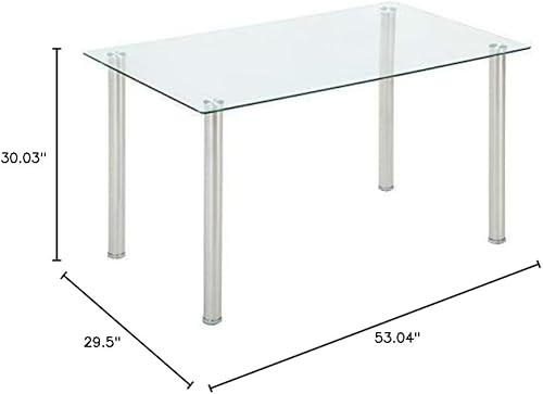 Miniatura 2 de Mecor Mesa de comedor de vidrio de 53 pulgadas con parte superior de cristal mesa de cocina moderna de ocio patas de metal de 53 pulgadas para 68