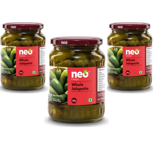 Image of Neo Whole Jalapenos 650g I P3 I 100% Plant Based I Ready to Eat Fibre Rich Topping for Snacks and Salads I Enjoy as filling for Wraps I (Pack of 3)
