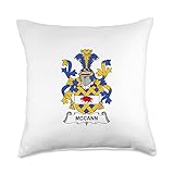 Family Crest and Coat of Arms clothes and gifts McCann Coat of Arms-Family Crest Throw Pillow, 18x18, Multicolor