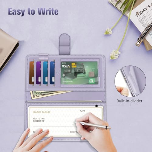 Image of FINTIE Checkbook Cover for Personal Checkbook, RFID Blocking Big Capacity Standard Register Duplicate Checks with Pen Holder, Cards Slots