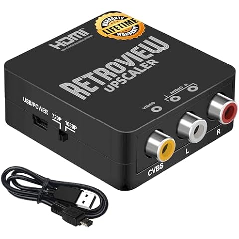 Audio Express RETROVIEW Video Upscaler, AV to HDMI Converter, RCA to HDMI, 720P/1080P for TV, PS2, PS3, Xbox, NES, SNES, SEGA, VHS, VCR, DVD, Blu-Ray, easily connect vintage devices to modern displays Cover