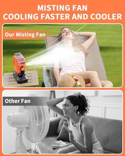 Image of coldSky Rechargeable Portable Mist Fan for Home, 10000mAh Battery Table Fan Big Size with Water Spray, 360mL Water Tank, Dual Mist Modes, LED Lights, 8 Speeds Winds, Kitchen Fans for Cooking Orange
