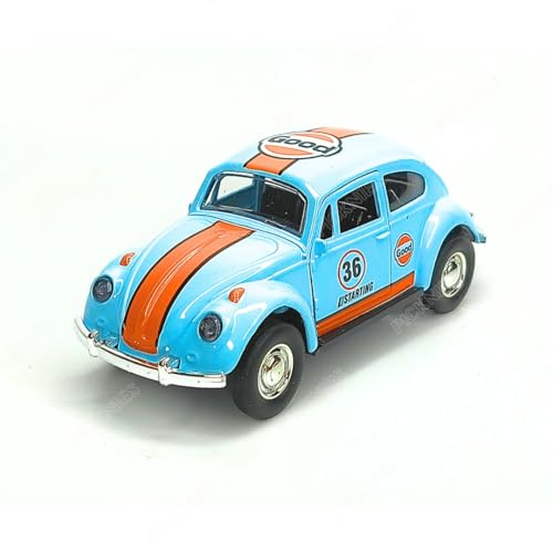 Image of Classic Vintage VW Beetle Diecast Metal Pullback Toy car with Openable Doors for Kids | 1:36 Scale Model | Pull Back | Gift for Boys Girls (Blue with Stripes)
