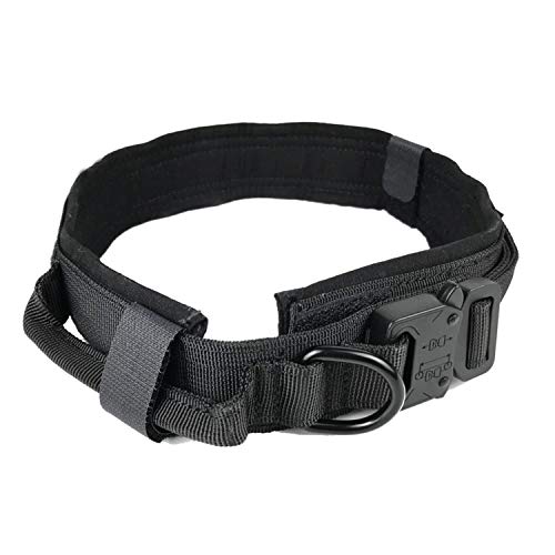 Essidi Military Tactical Dog Collar Dog Training Collar Nylon Adjustable Collar with Handle Training Running Pet Collar for Medium and Large Dogs (Black, L)