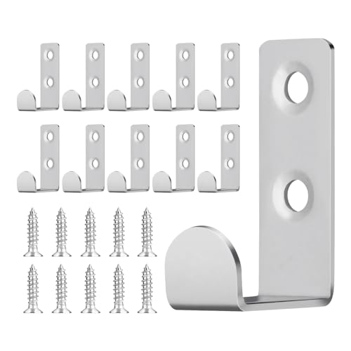 JAMEND CLXP 10 PCS Stainless Steel L Shaped Coat Hooks Wall Mounted Single Metal Robe Hook for Hanging Towel, Utility Hooks for Bags, Hat, Cap, Scarf, Cup. Silver.