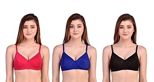 Image of QOXLYZ Women's Cotton Lightly Soft Full Cup Padded Non Wired T-Shirt Push-up Everyday Bra (Combo Pack 2)