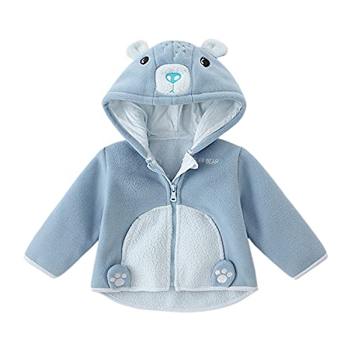 Chaqueta de Forro Polar con Capucha y Cremallera para Bebé Niños Niñas Patrón de Oso de Dibujos Animados Azul Talla del Fabricante 80
