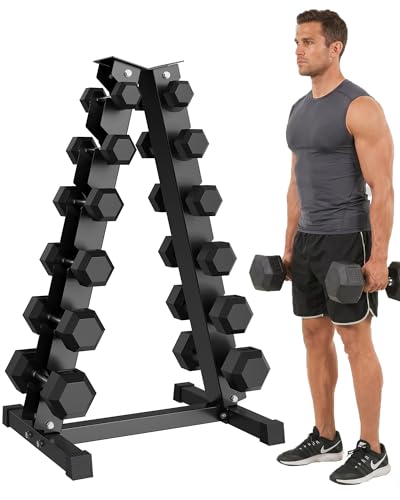 Garvee Cast Iron Hex Dumbbell Set with Storage Rack, Rubber
