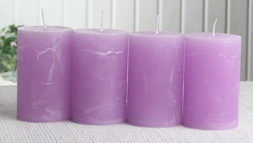 Set: 4X Rustik-Stumpenkerze, 8 x 5 cm Ø, Flieder