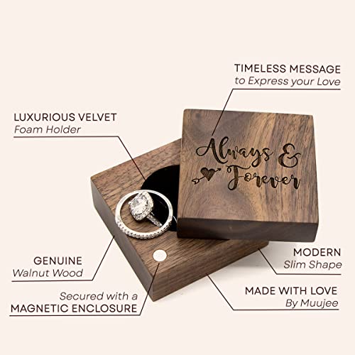image for MUUJEE Always and Forever Ring Box - Engraved Wooden Ring Box for Wedd