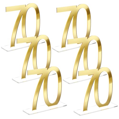 Image of Threehoney Mirror Gold 70th Birthday Decorations for Men and Women Acrylic Anniversary Decorations Table Numbers Centerpieces for Birthday Party