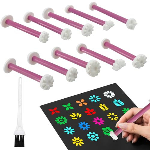 Flower Floral Dotting Tools Kit - 20 Silicone Tips + 10 Handles w/Storage Case & Brush | Dot Painting Art Tools for Rocks, Canvas