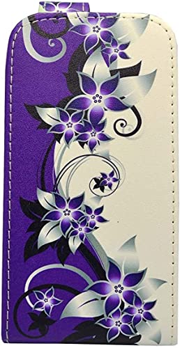 pour Galaxy Ace 4 Violet Et Crème Fleur Design Imprimé PU Étui Housse Clapet Cuir Compatible avec