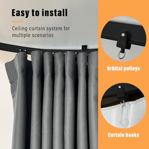 Image of MaKefeile Room Divider Curtains with Flexible Ceiling Tracks Set(Beige Drape & Black Rail W 8.3 x H 7 FT)