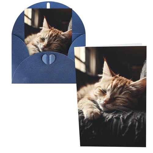 QMNSEHF お昼寝 子猫 グリーティングカード 封筒付き Thank YouCard Happy Birthdayカード 女性用 男性用 クリスマス ハロウィン 結婚式 空白 ノートカード あらゆる機会 グリーティングカード 4x6
