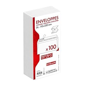 Clairefontaine 5665C – verpakking met 100 enveloppen calligrafe DL-110x220mm, zelfklevend, 80g, wit, 1 verpakking