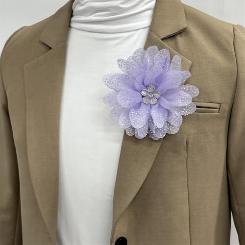 Image of Rhinestones Flower Fabric Big Brooches Lapel Pins for Women Elegant Organza Floral Brooch Pin for Dresses Suit Wedding Banquet Clothes Accessories Fashion Jewelry 130mm