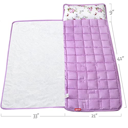 Toddler Nap Mat For Girls Floral, Warm Kids Sleeping Mat With Removable Pillow And Fleece Minky Blanket, Lightweight Perfect For Kids Preschool, Daycare, Travel Sleeping Bag, Fit Standard Cot #TOP4