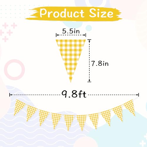 Image of VILIFEVER Yellow Gingham Banner for Picnic, BBQ Party Decorations | Yellow and White Checkered Garland Bunting Flags, Lemon Decorations, Yellow Party Decorations for Birthday, Baby Shower