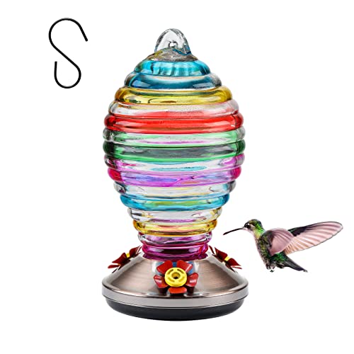 26oz Glass Hanging Hummingbird Feeder for Wild Birds, Garden Decoration Unique Gardening Gifts, Easy to Install Clean Refill, Include Hook (Colorful)