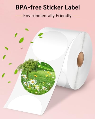Image of Phomemo Genuine 2 inch White Circle Thermal Labels, 2x2 Self-Adhesive Round Sticker Label, Circular Direct Labels Compatible with Phomemo 241bt, Labels Printer, 750 Labels /Roll, White,Commercial Grade