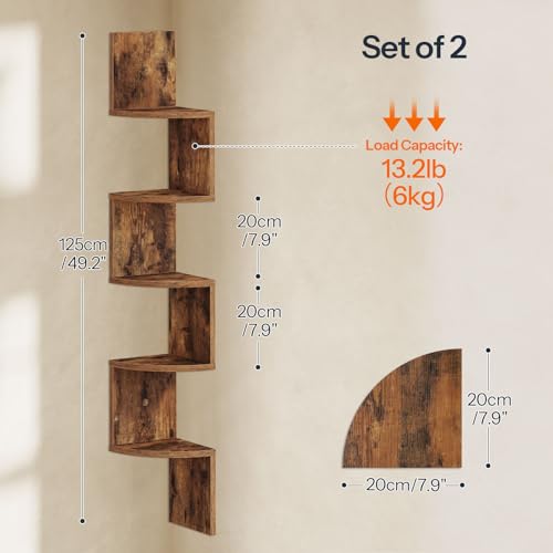 Image of HOOBRO Corner Shelf Wall-Mounted, Set of 2 Floating Corner Shelves for Wall, 5-Tier Corner Bookshelves for Living Room, Bedroom, Bathroom, Home Office, Rustic Brown BF26BJP201