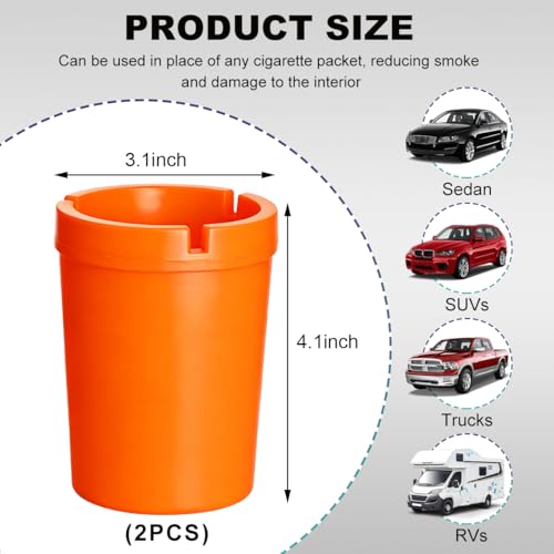 Image of Ohleats 2 PCS Car Ashtray, Smokeless Smellproof Windproof Self-Extinguishing Auto Ashtray, Portable Mini Vehicle Cigarette Trash Can Fits Most Cup Holder for Home Office, Car Accessories (Orange)