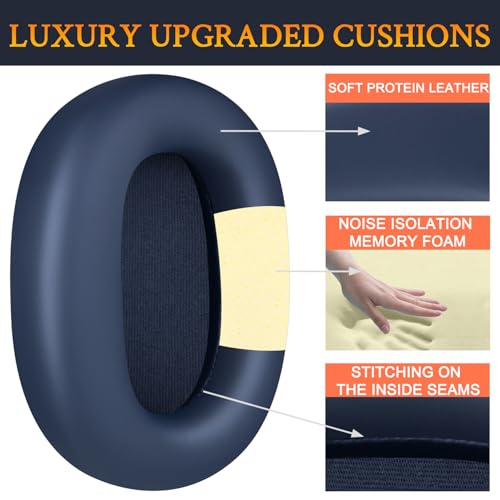 Image of SOULWIT Earpads Replacement for Sony WH-1000XM6(WH1000XM6) Noise Canceling Headphones, Ear Pads Cushions with Soft Protein Leather and High-Density Memory Foam - Midnight Blue