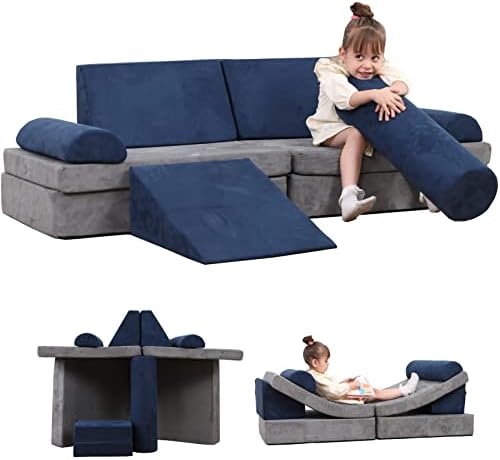 Annualring Kids Couch, 10PCS Play Couch Sofa for Kids Imaginative Furniture Play Set for Creative Kids,Toddler to Teen Bedroom Furniture, Couch Sofa Foam Play Couch Indoor Outdoor