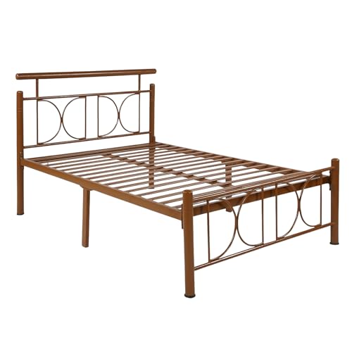 Image of Mexo Metal Extra Single Size Bed Without Storage | Wrought Iron Single Bed with Headboard & Footboard| Sturdy Powder Coated Platform Cot for Bedroom (Mexo Brown)