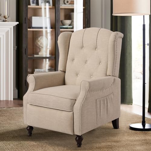 PALLOME Wingback Recliner Chair with Massage and Heat Tufted Fabric Push Back Arm Chair, Recliner...