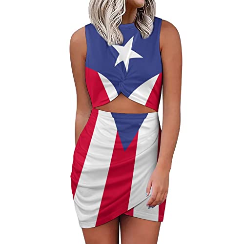 Elegant Casual Skirt Puerto Rico Flag Girls Summer Sunny Beach Dress S