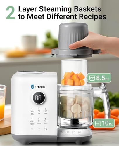 Image of BRONTIX S2 Baby Food Processor, 6-in-1, Stainless Steel | Steamer Blender & Puree Maker, Steam Blend Auto Manual Modes, Self-Cleaning Sterilizer, Milk Warmer, BPA-Free Steaming Basket