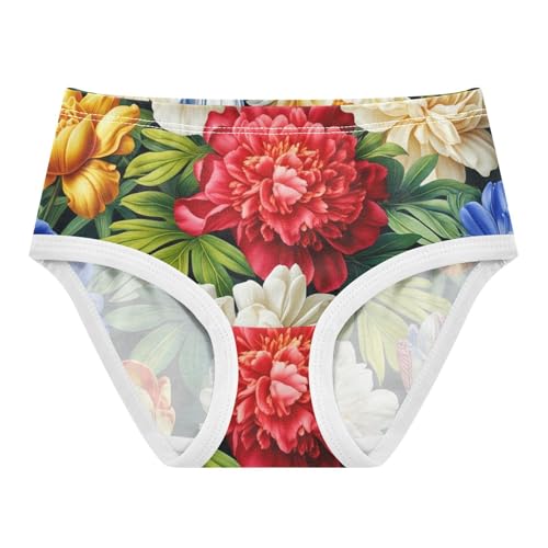 Cotton Girls Underwear Toddler Vibrant Colorful Floral Peony Flowers Panties Little Girl Florals Kids Undies Briefs 2t