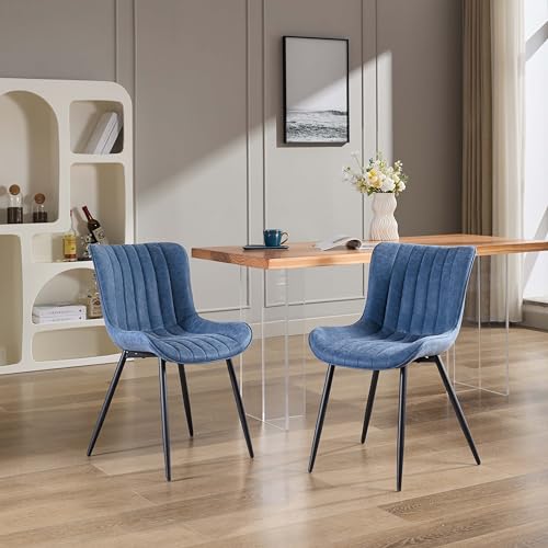GAOMON Mid Century Modern Upholstered Dining Chairs, 2 Pack Leather Upholstered Dining Chairs, Armless Kitchen Chair with Back & Metal Legs for Dining Room/Reception Waiting Room/Bedroom