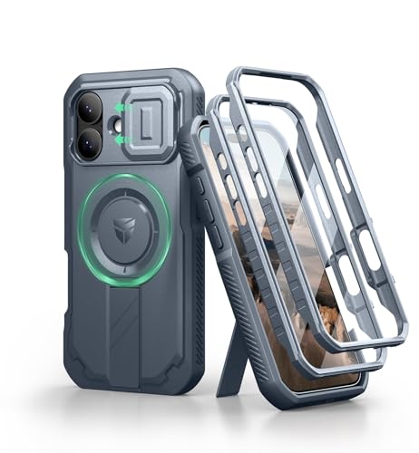 Image of Dexnor for iPhone 17 Case with Slide Camera Cover & Adjustable Kickstand & Built-in Screen Protector, Compatible Wireless Charging, Rugged Bumper Cases Heavy-Duty Magnetic Protective Cover, Navy Blue