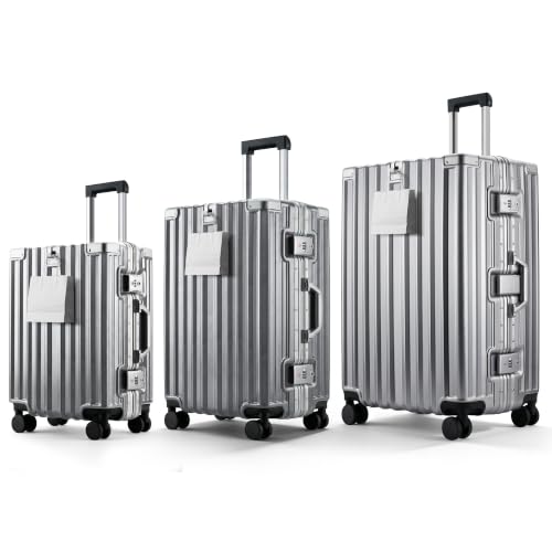 Image of 3-Piece Zipperless Luggage Set, 20 /24 /28 Inch Suitcases | Airline Approved Carry-On 22x14x9, Checked Luggage, 9H PC Hardshell, Aluminum Frame, TSA Lock, 360 Spinner Wheels, Silver