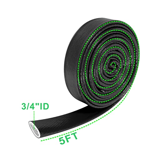 Image of Fuel Line Heat Shield Insulation Heat Shielded Fire Thermo Armor Fire Sleeve Silicone Coated Fiberglass Heat Protection for Automotive Hose Lines & Electrical Wiring-(Black 3 /4 inch ID x5FT)