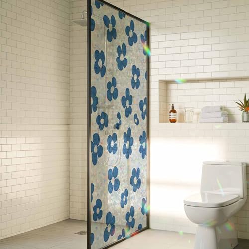 Película decorativa para ventana azul floral, 17.7 x 39.3 pulg miniatura 7