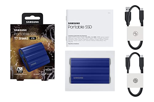 Samsung T7 Shield - SSD portátil de 2 TB, USB 3.2 Gen2 SSD externo, negro, hasta 1050 MB/s, resistente, IP65 resistente al agua y al polvo, para fotógrafos, creadores de contenido y juegos, compatible