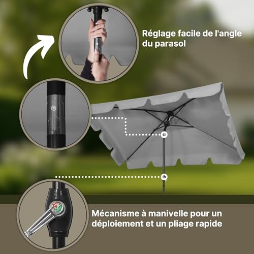 Parasol de jardin rectangulaire orientable et robuste signé Springos