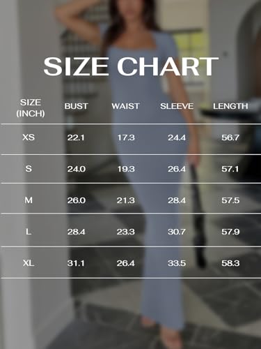 REORIA Womens Summer Square Neck Short Sleeve Long Dress Formal Wedding Guest Elegant Ribbed Bodycon Maxi Dresses 6