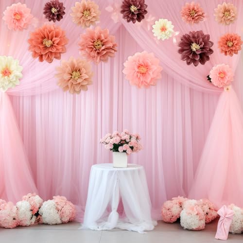 Image of Geyee 18 Pcs Mexican Paper Flowers Colorful Fiesta Tissue Paper Flowers Pom Poms Mexican Carnival for Floral Party Backdrop Wedding Birthday Party Craft, 6 inch 8 inch 10 inch(Vintage Color)