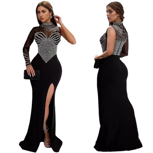 Image of PORRCEY Women's Sexy Elegant Rhinestone Bodycon Dress Hot Drilling Clubwear