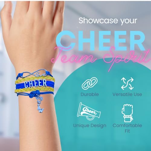 Sportybella Cheer Charm Bracelet- Girls Infinity Love Adjustable Cheerleading Jewelry in Team Colors For Cheerleader (Blue/Yellow) - Image 3