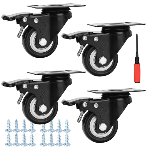 Image of 2 inch Caster Wheels Heavy Duty Casters Set of 4 Locking Swivel Casters with Brake Double Ball Bearing No Noise Non Marking Top Plate Castor Wheels for Cart Furniture Workbench