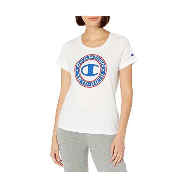 Champion-Womens-Classic-Tee-1919-Logo Champion Women's T-Shirt, Classic Cotton-Blend T-Shirt, Crewneck Tee, Jersey T-Shirt
